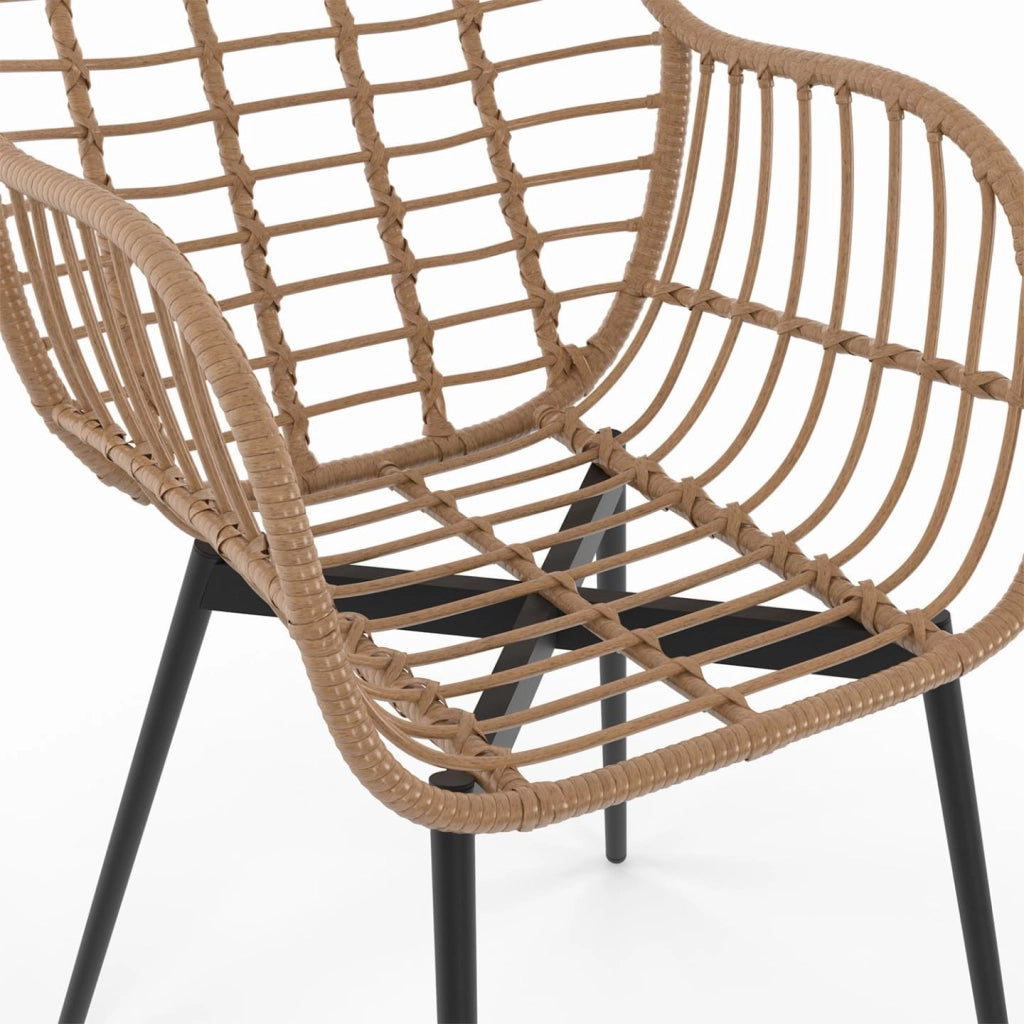 Set di 2 sedie da pranzo SUMMER in rattan con gambe in metallo nero