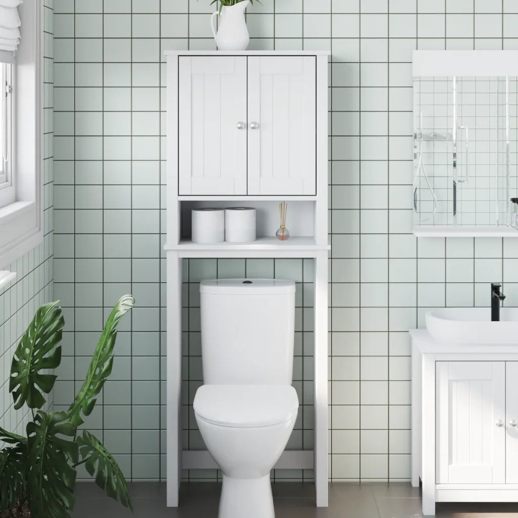 Portaoggetti Sopra WC BERG Bianco 60x27x164,5 cm Legno Massellocod mxl 83805