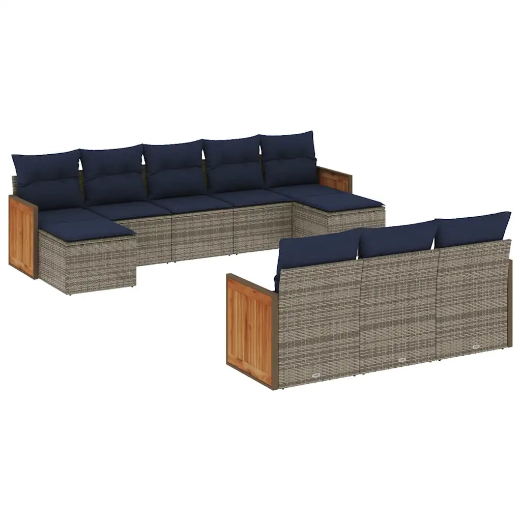 Set Divani da Giardino 10 pz con Cuscini Grigio in Polyrattan 3228098