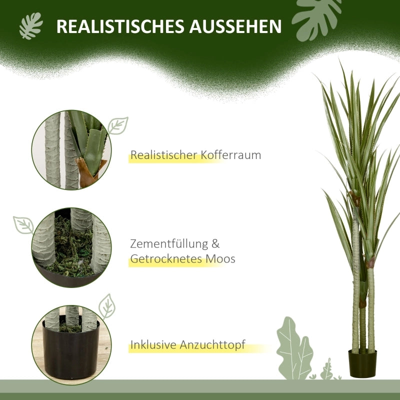 Grande pianta artificiale di yucca, 190 cm, in plastica, in vaso, 17 x 17 x 190 cm, verde smeraldo