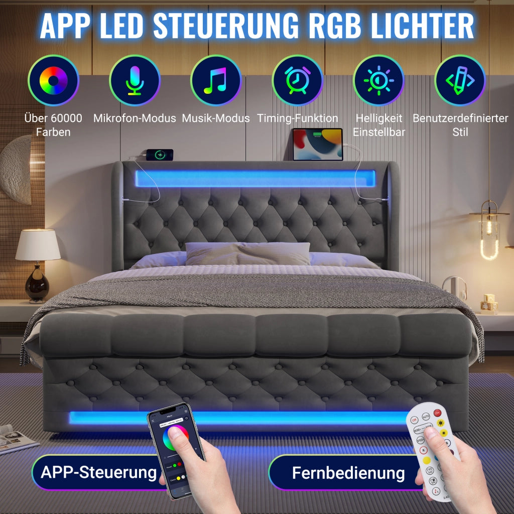 letto imbottito velluto grigio 140 x 190 cm