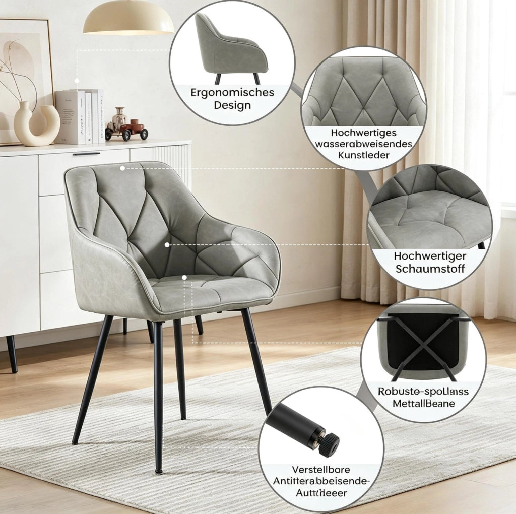 Set di 2 sedie da pranzo ergonomiche grigio scuro