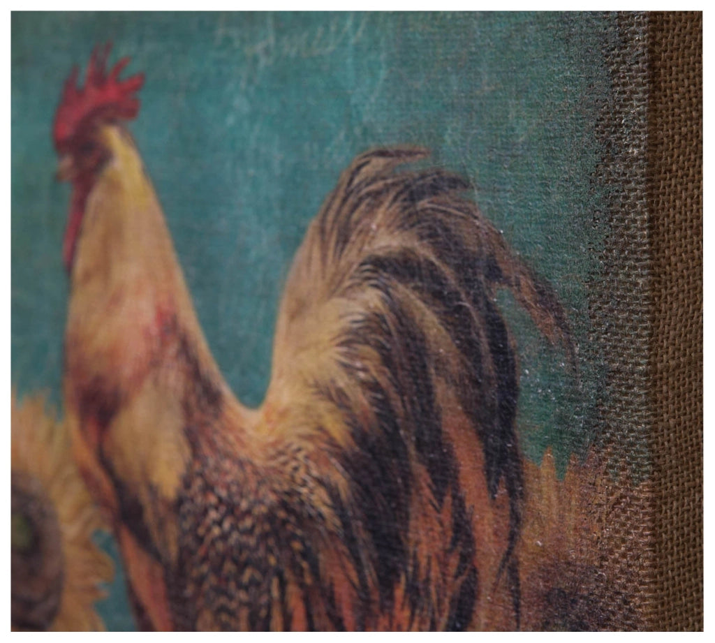 Biscottini Stampa 'GALLO' su tela in juta grezza anticata L40xPR1,9xH40 cm dimensioni