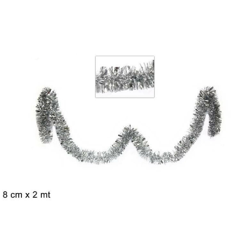 Trade Shop - Filo Addobbo Ghirlanda Albero Di Natale 8 Cm X 2 Mt Silver Argento Decorazione -