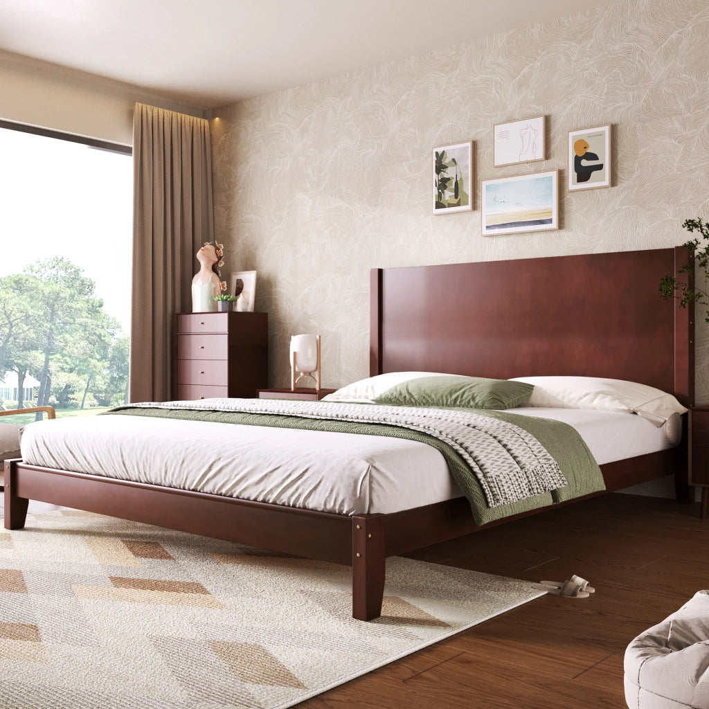 Letto Matrimoniale 160x200 cm con Testiera; in MDF e Compensato; Marrone