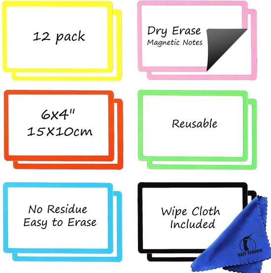 Scritte magnetiche per frigorifero - 12 pezzi - 15x10cm etichette whiteboard con adesivi magnetici - piccoli tabelloni magnetici per scrivere a casa, in ufficio, in classe e su Kanban