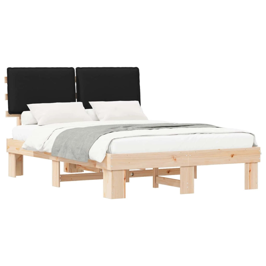 Letto con Testiera Rivestita Nero 135 x 190 cm Pino massello 877291