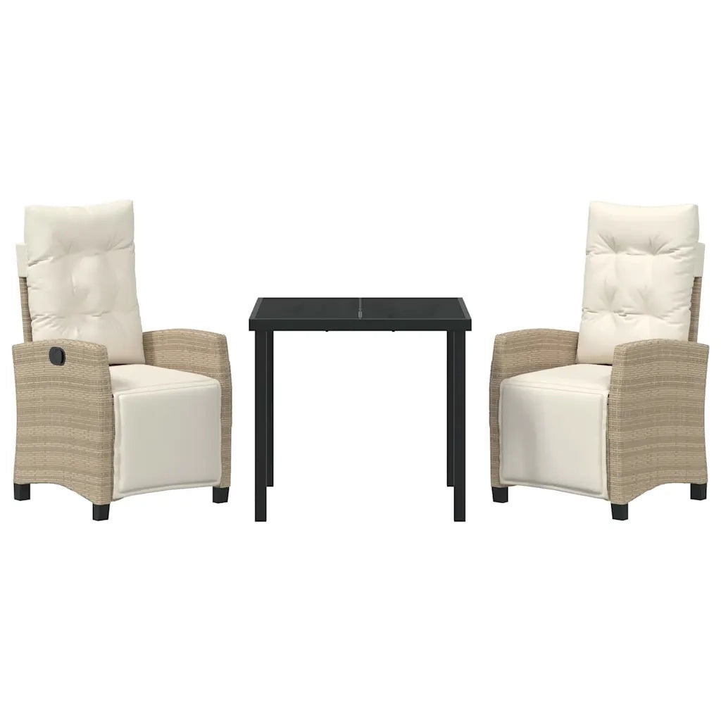 Set da Pranzo per Giardino con cuscino 3 pcs Beige polyrattan 3380442