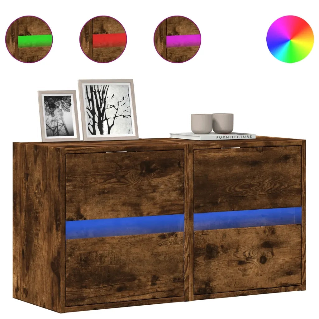 Mobili TV a Parete con Luci LED 2pz Rovere Fumo 41x31x45 cm 852280