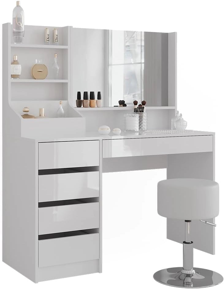 Tavolo da toeletta Sherry, Bianco/bianco lucido, 119.8 cm 4 parti