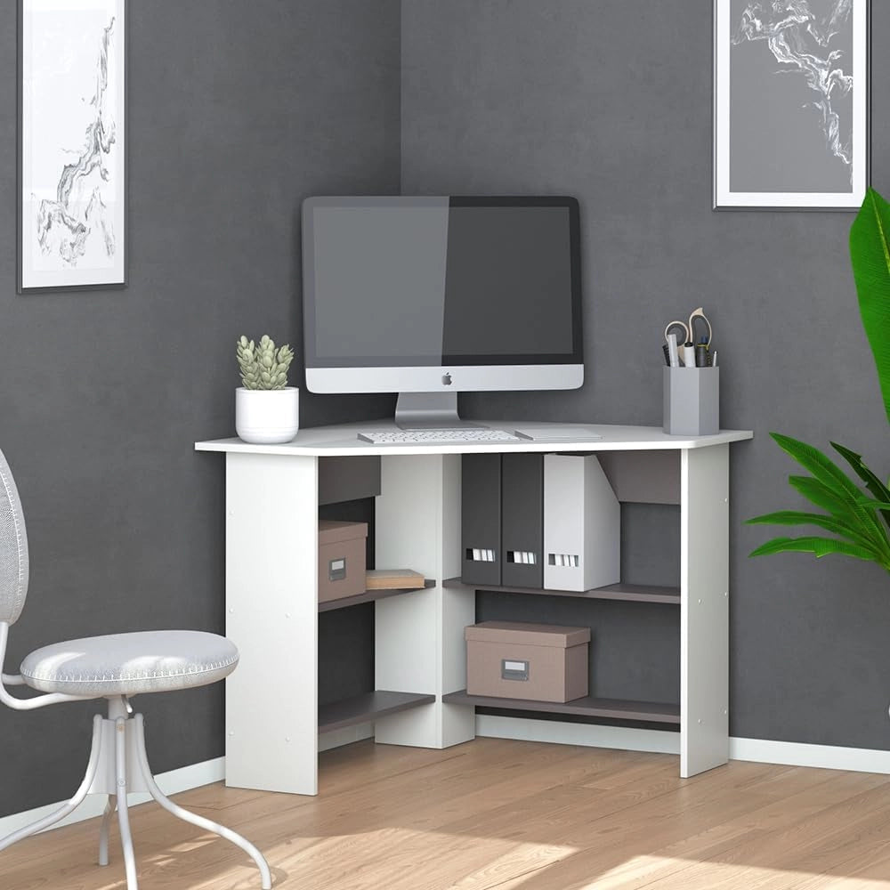 Scrivania angolare Arion, Bianco, 90 x 90 cm, per un utilizzo efficiente dello spazio con vani aperti