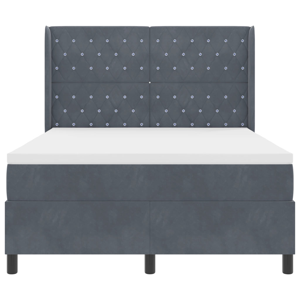 Letto a Molle con Materasso Grigio Scuro 160x200 cm in Velluto