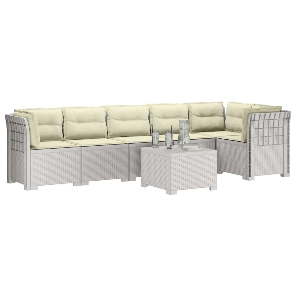 Divano da Giardino 6 Posti con Cuscini Aspetto Rattan PP Bianco 3444130