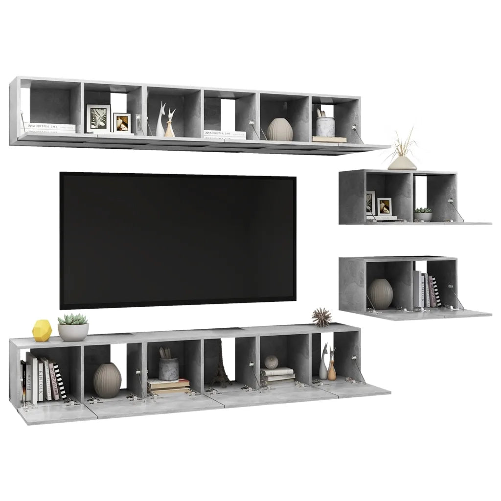 Mobili Porta TV 8 pz Grigio Cemento in Legno Multistrato 3079147