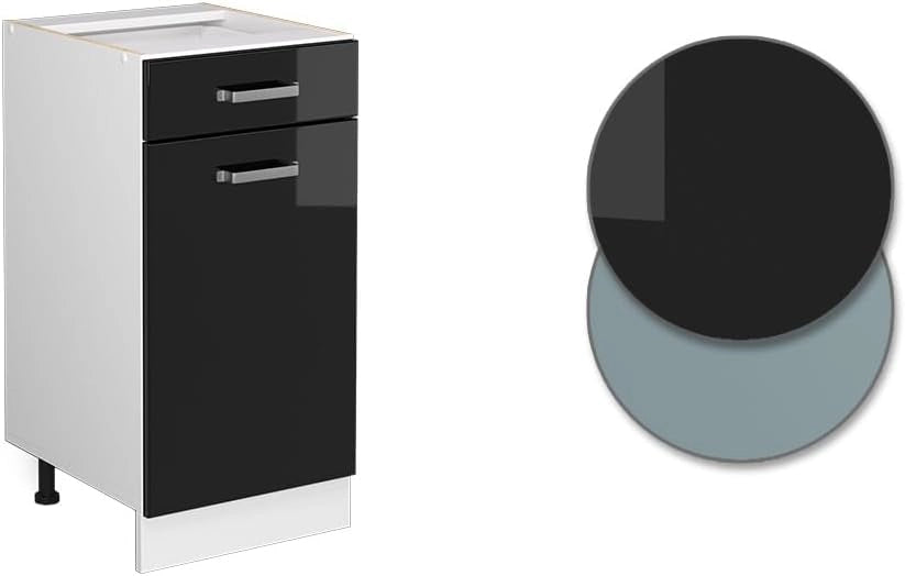 Mobiletto base per cucina R-Line, Nero lucido, 40 cm senza piano di lavoro, per la libera combinazione all'interno di sistemi cucina modulari
