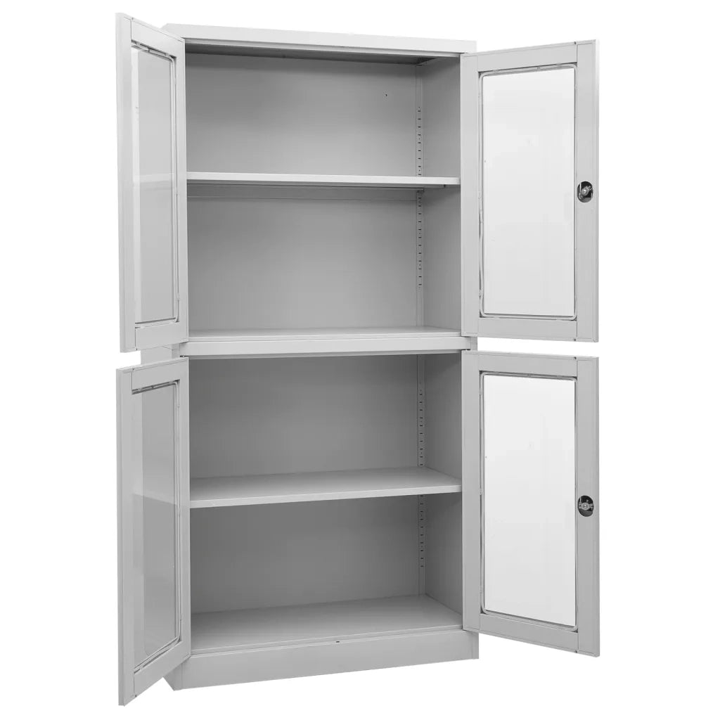 Armadio per Ufficio Grigio Chiaro 90x40x180 cm Acciaio e Vetro 335939