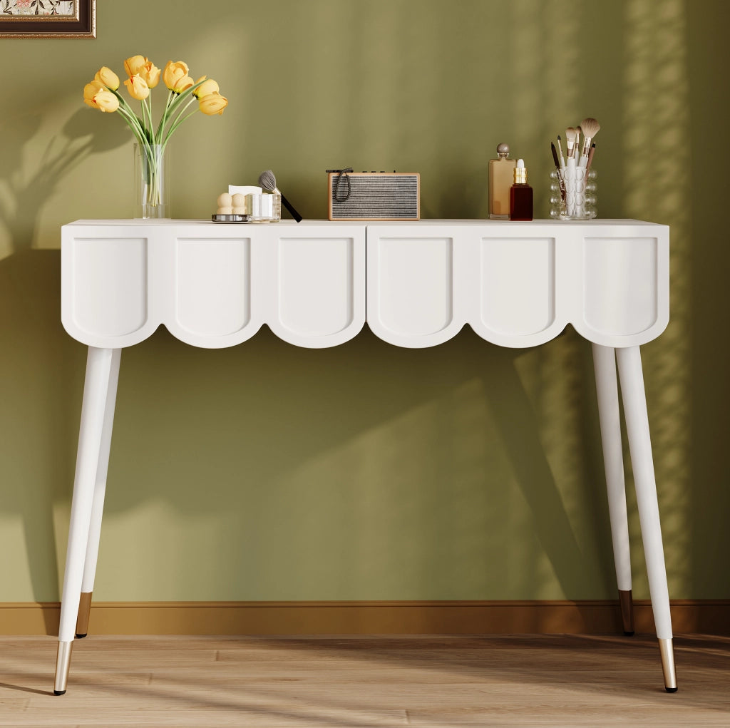Tavolo trucco e scrittoio con 2 cassetti; MDF e truciolare; bianco