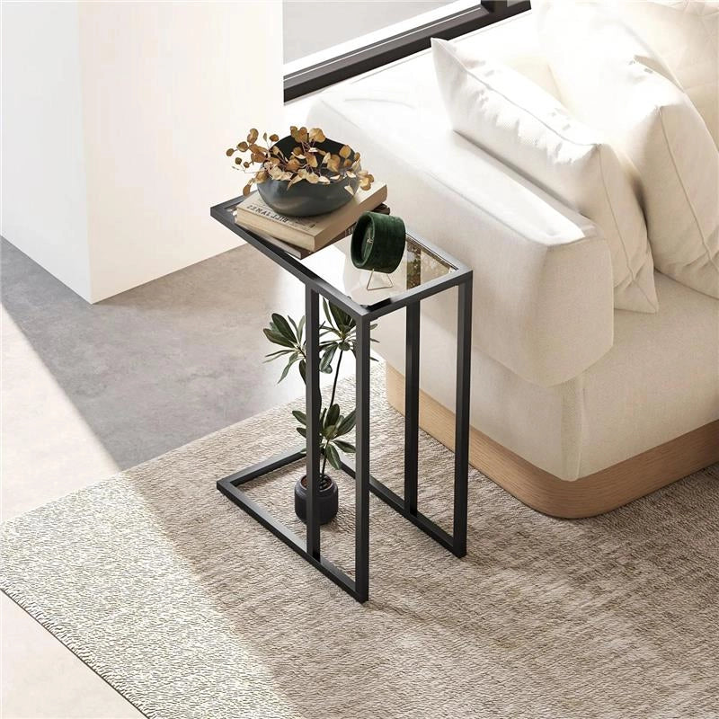 TAVOLINO DA CAFFÈ IN VETRO E ACCIAIO A FORMA DI C 46X25X63.5 CM NERO