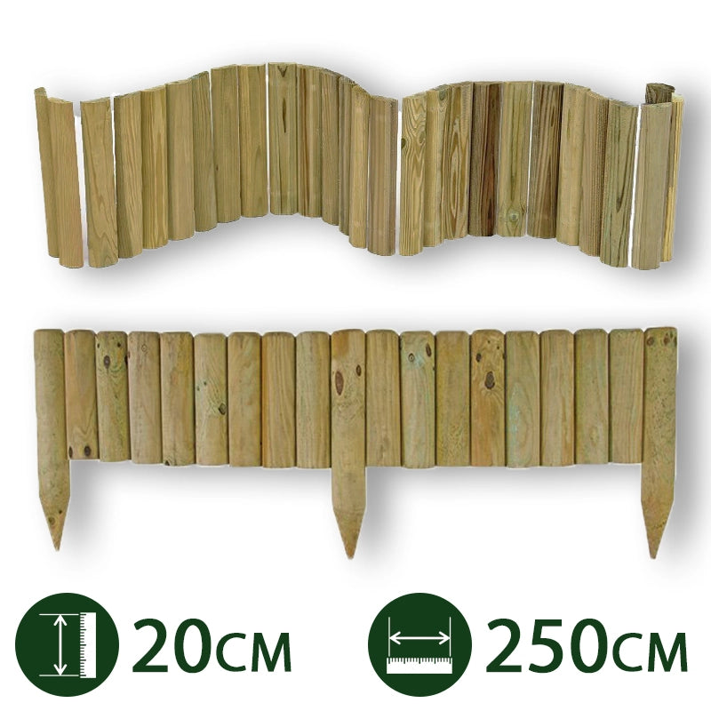 2pz bordura aiuole flessibile legno pino impregnato ø 5 cm 20x250 h giardino cod:ferx.pali.27.1