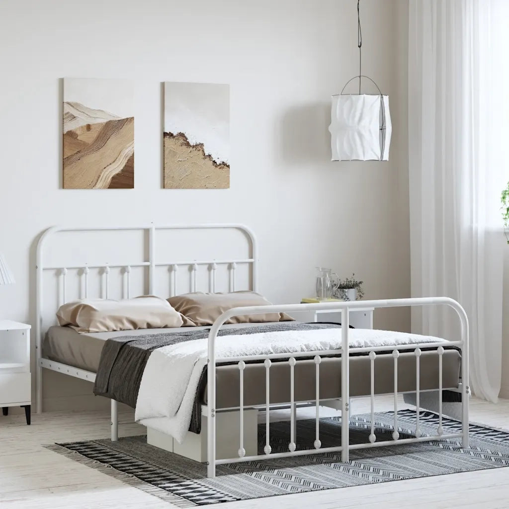 Giroletto con Testiera e Pediera-Struttura Letto Metallo Bianco 135x190 cm 628662