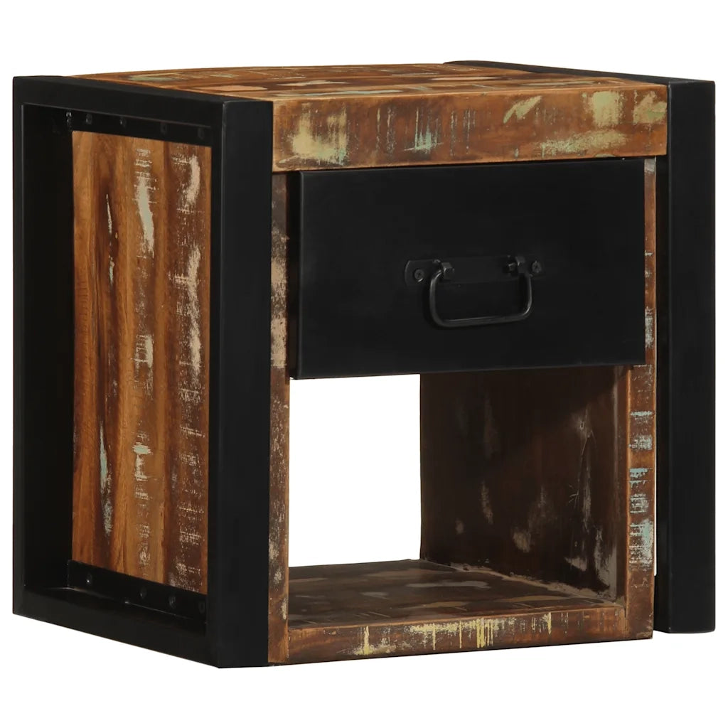 Set di 2 Comodini | Armadio da Notte | Mobiletto da notte Multicolore 40x35x40cm in Legno Massello Recupero