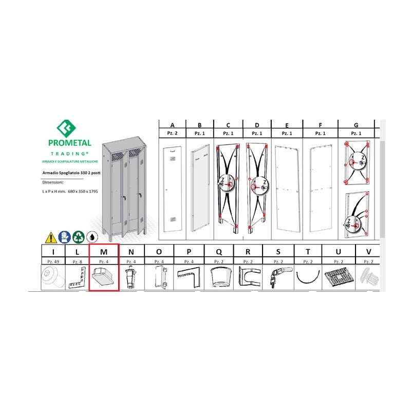 R PIEDINO M X ARMADIO SPOGLIATOIO A 2 POSTI IN KIT C/SERRATURA- 1,0 pz