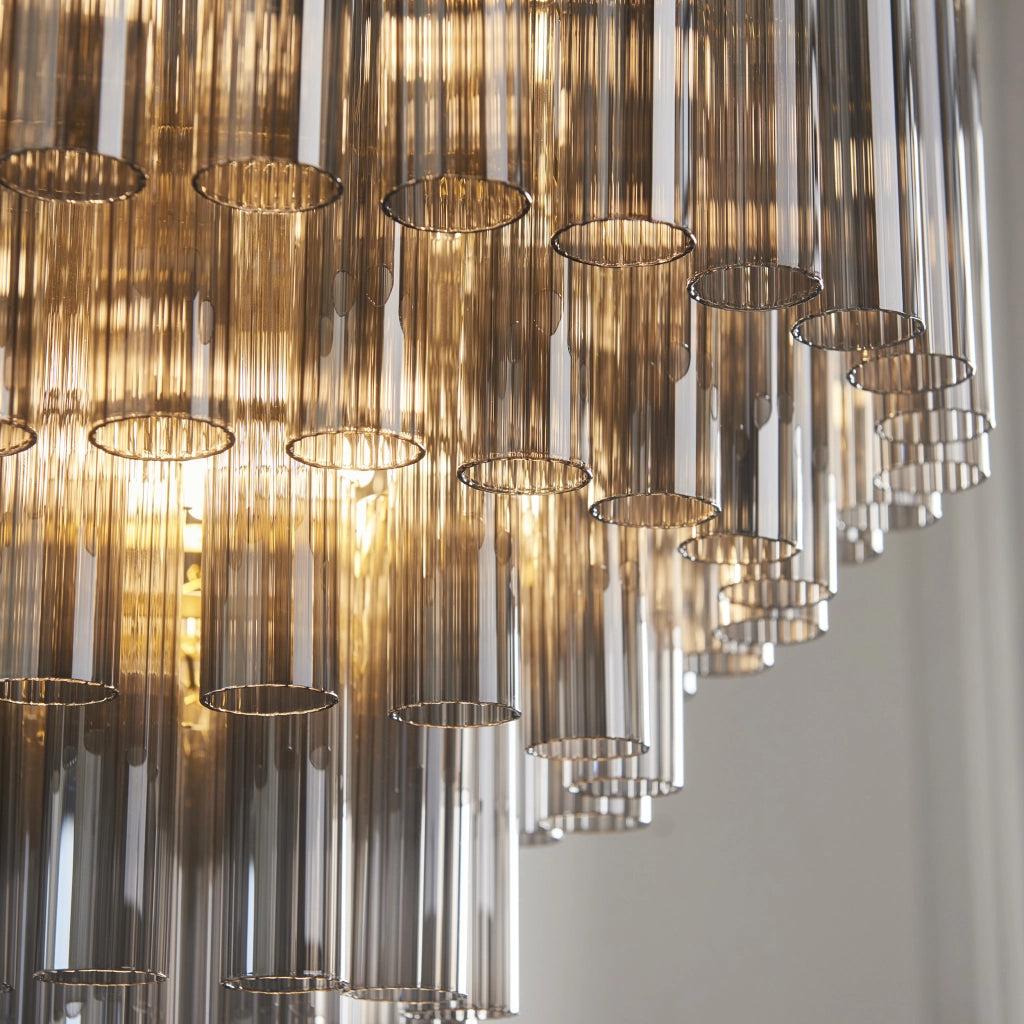 Lampadario Toulouse ottone satinato vetro fumé 12xG9 Endon