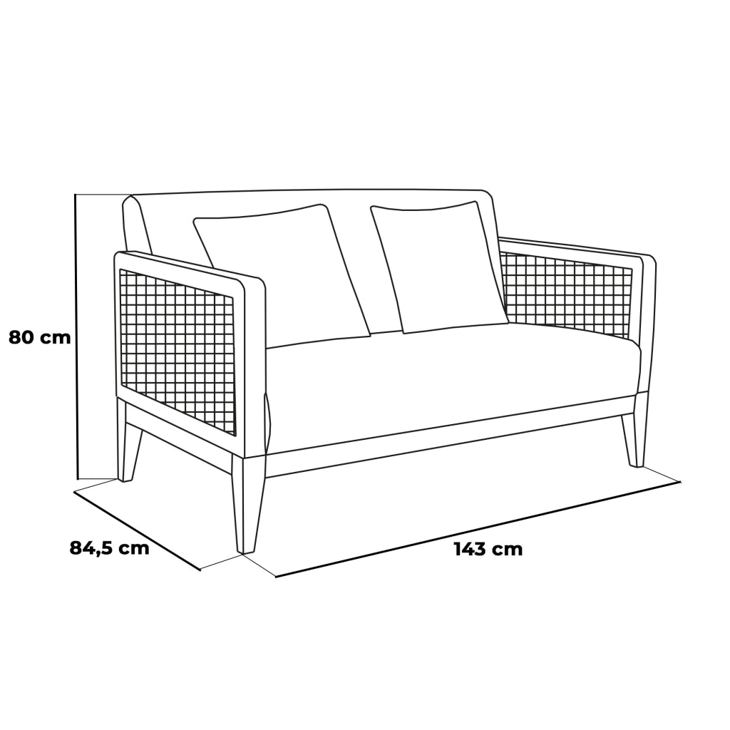 Boca Duo - Divano 2 Posti 143x80x84,5 cm Divanetto in Legno Massello Noce e Polyrattan con Cuscini Marrone