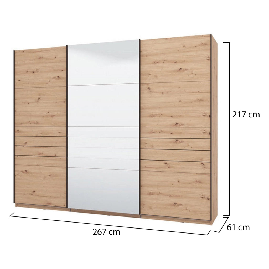 Armadio Camera da Letto Tures, Guardaroba Grande Appendiabiti, 267x217h cm Marrone Rovere Nodi