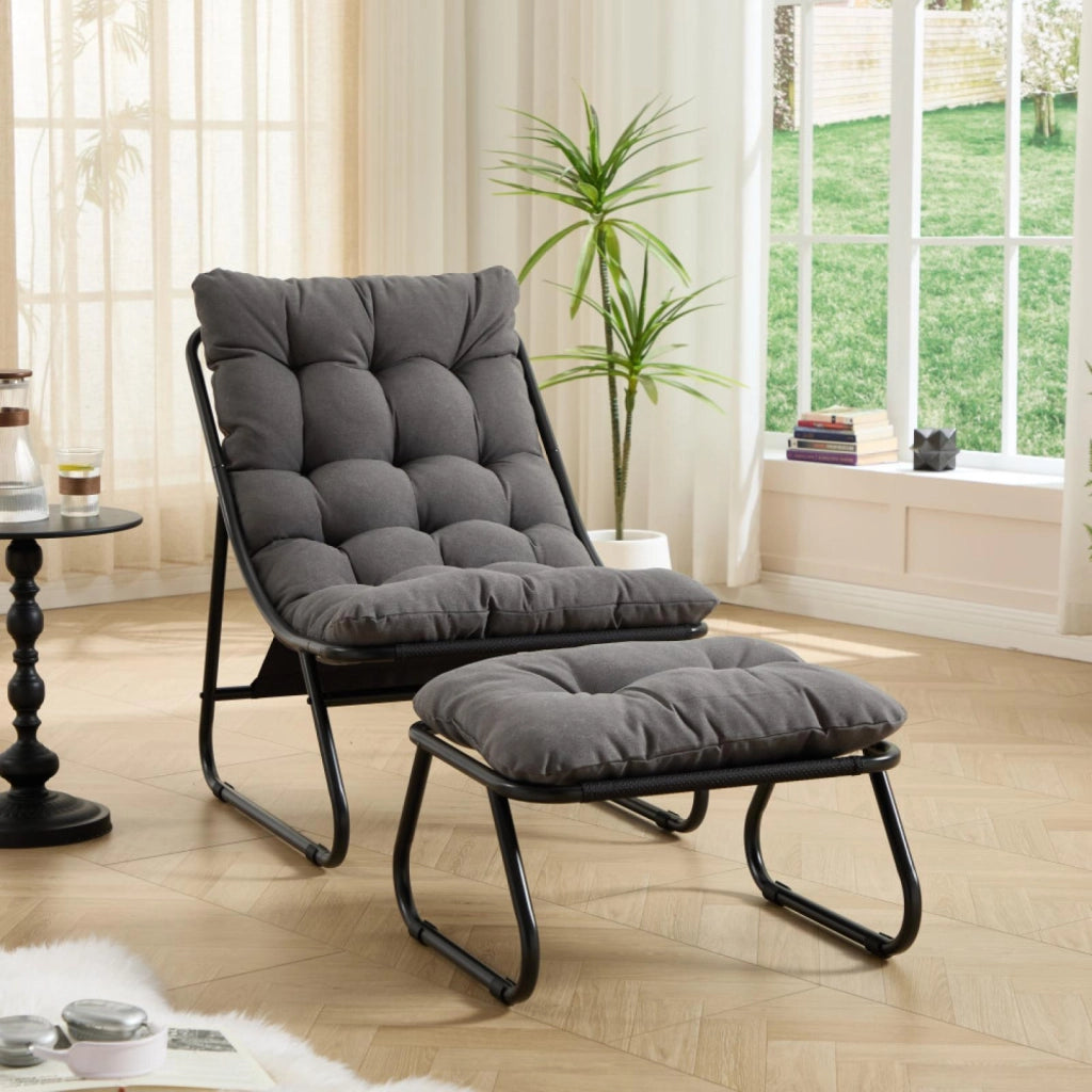 Sdraio, sedia da relax, con poggiapiedi, senza braccioli, grigio