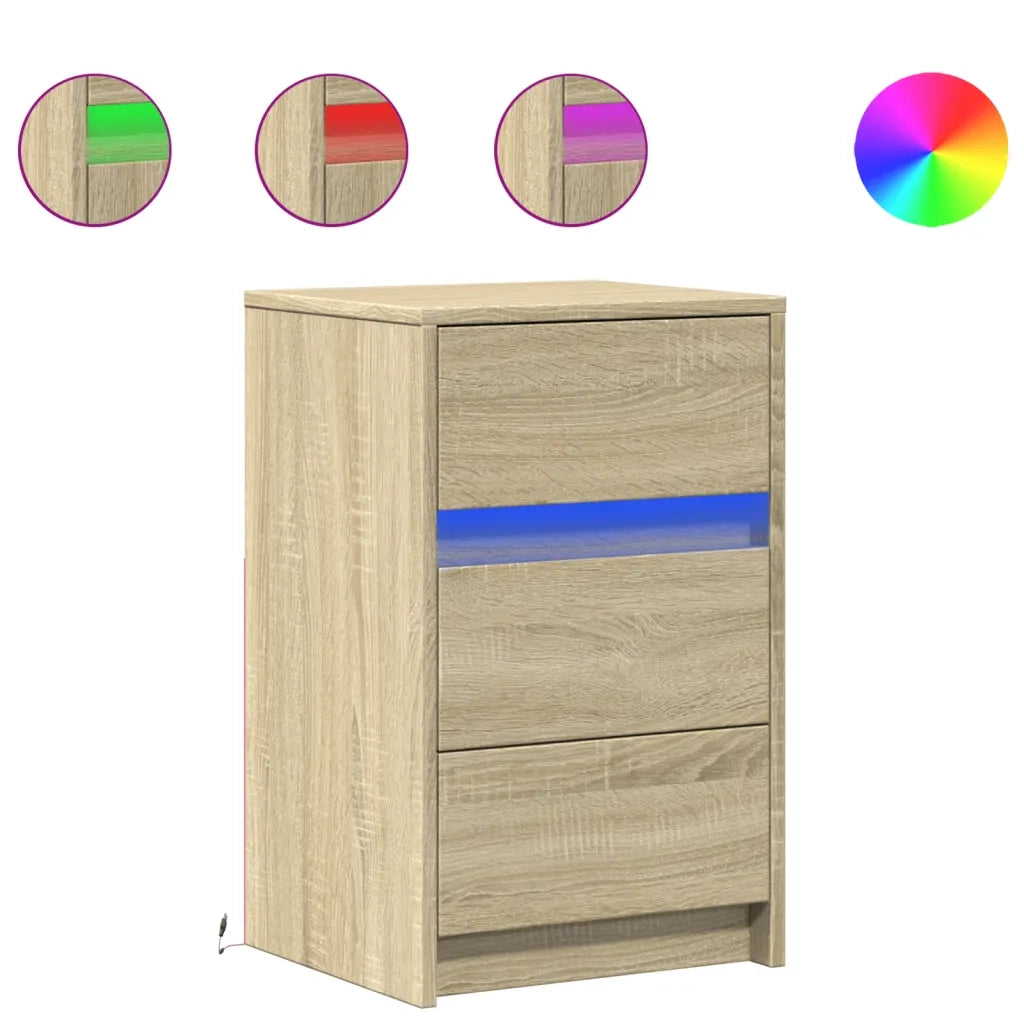 Comodino con Luci LED-Tavolino da notte Rovere Sonoma in Legno Multistrato 940339
