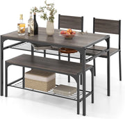 Set di tavolo da pranzo per 4, tavolo rettangolare con 2 sedie, 1 panchina, mensole, telaio in metallo resistente, set da pranzo da 4 pezzi, sala da pranzo, cucina (grigio), NF88000