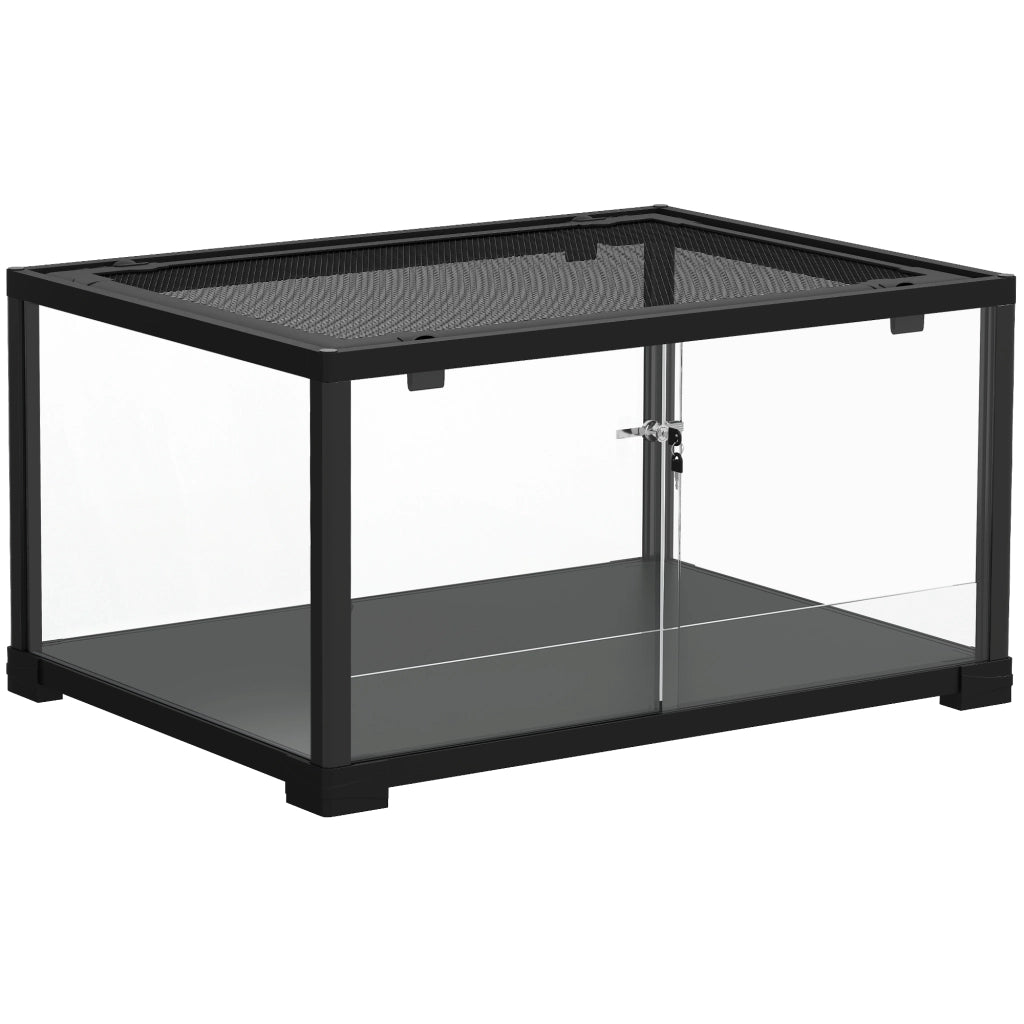 Rettilario Rialzato 60x45x32 cm con Doppia Serratura e Pareti in Vetro Nero