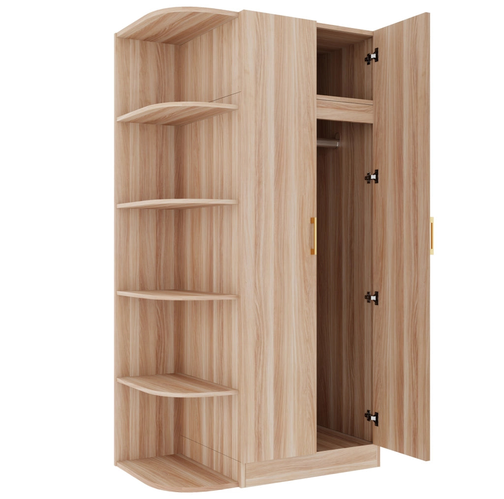 Armadio 2 ante 90x55x170 cm con ripiani e cassetti in MDF; metallo e compensato