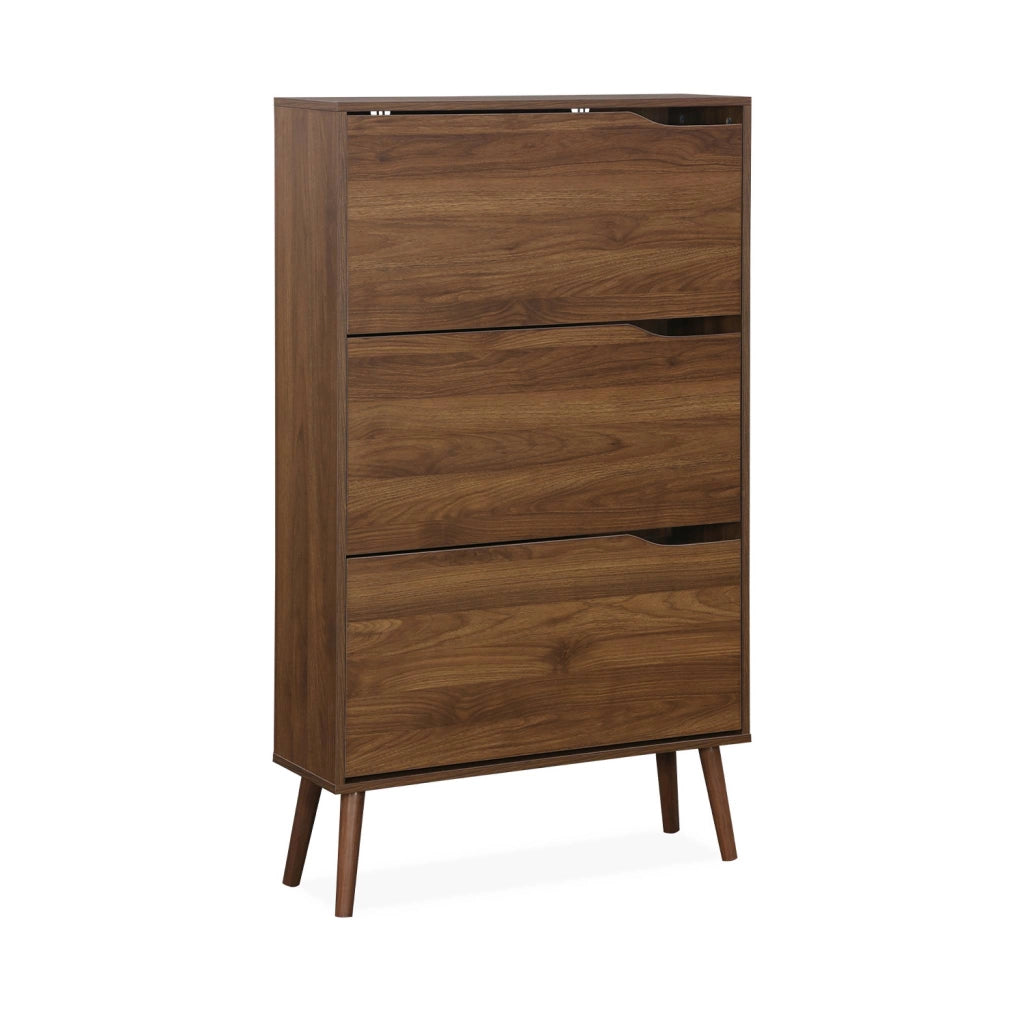 Scarpiera con decoro in legno, 3 ante, noce