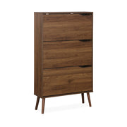 Scarpiera con decoro in legno, 3 ante, noce