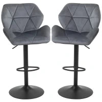 Sgabello da Bar 2 Pezzi, Imbottito con Telaio in Metallo, Schienale, Effetto Velluto, Altezza Regolabile Girevole a 360°