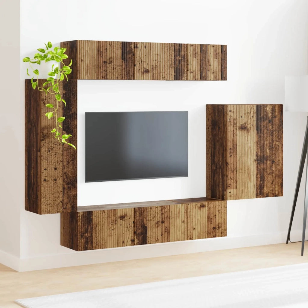Set di Mobiletto da TV a Parete 6 pcs Legno vecchio