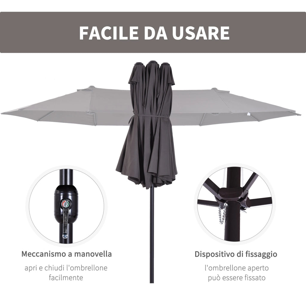 Ombrellone da Giardino Doppio Tetto 4,6x2,7 m  Roland Grigio