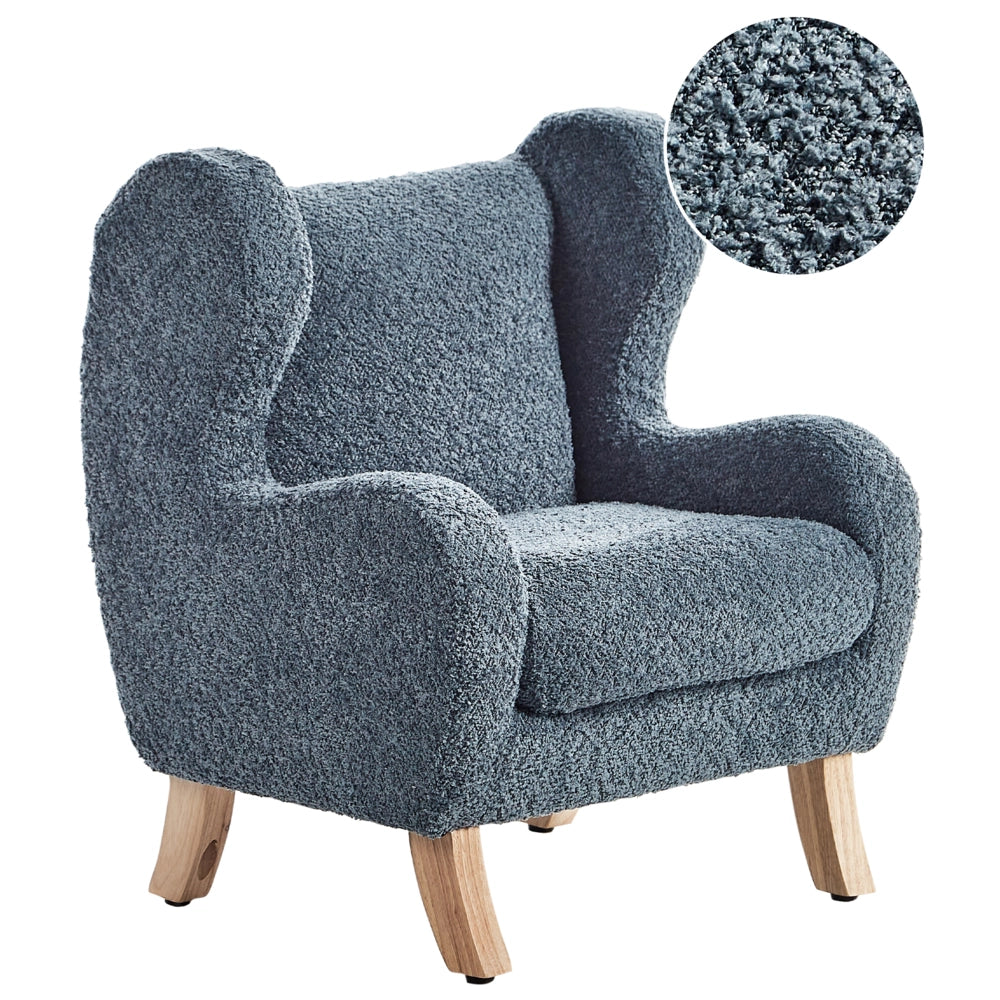 Sedia imbottita in bouclé blu scuro con braccioli Sedile per bambini Design moderno