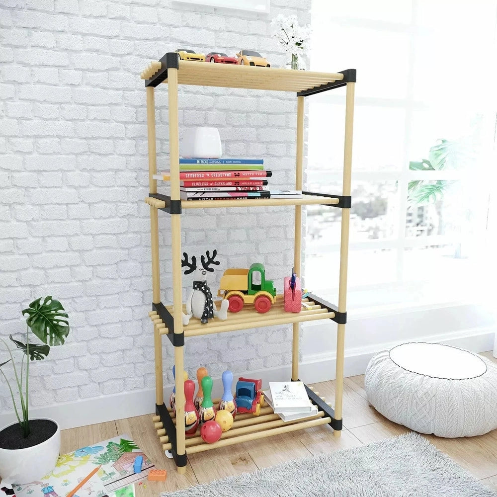 Trade Shop - Scaffale Multiuso In Legno Di Pino 2in1 Modulare Mensola Con 4 Ripiani 92x49x28 Cm -