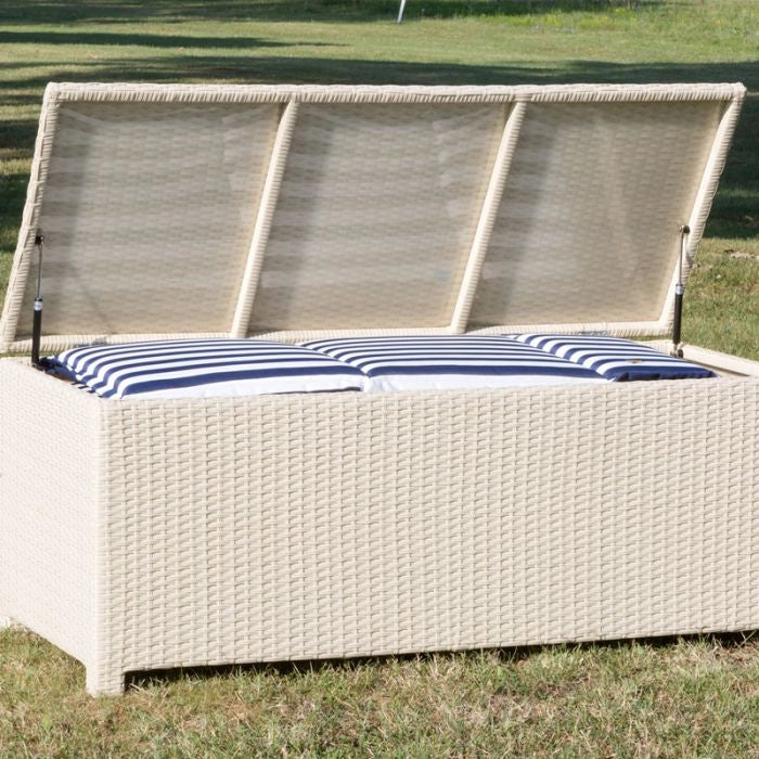 Cassapanca da esterno in wicker intrecciato white - Cassapanca Da Esterno In Wicker Intrecciato White Dimensione 180x70 H75 Cm Materiale: wicker, Misure: 140 x 59 cm