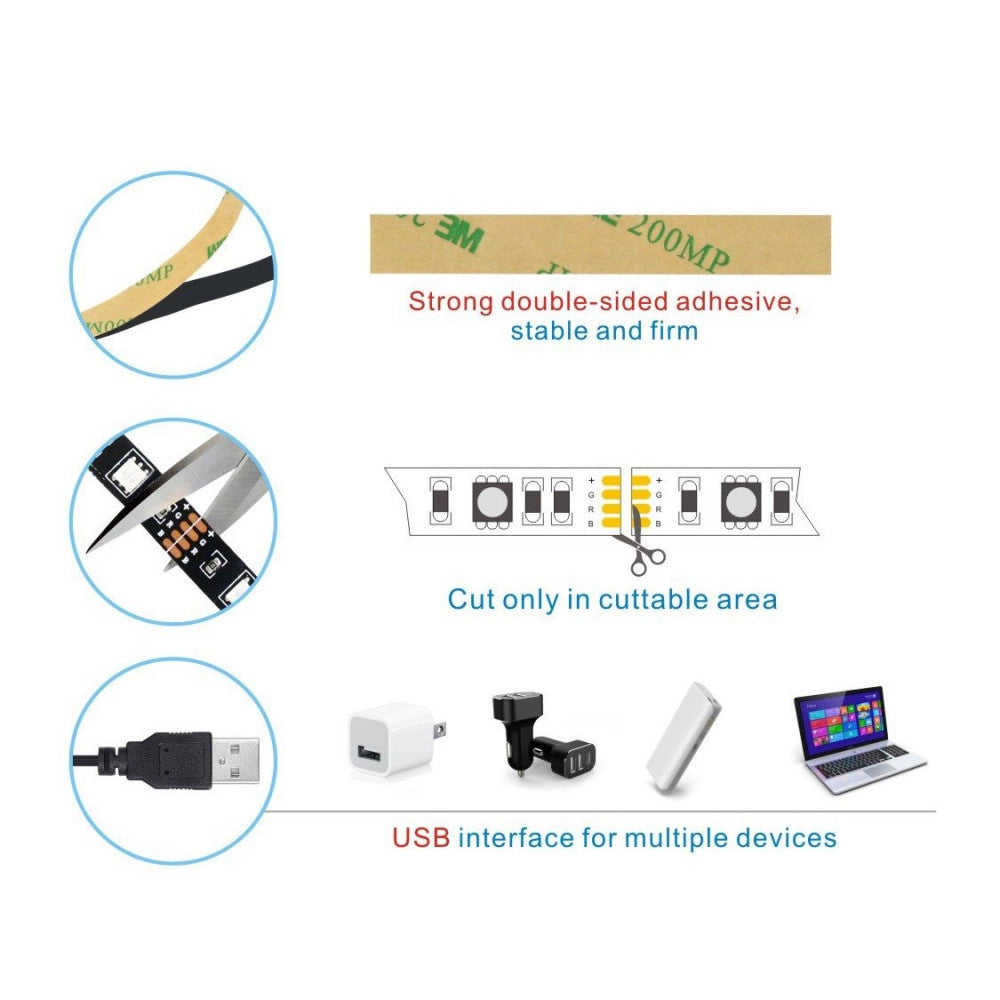 Trade Shop - Strip Led Striscia Usb 100cm L5 6.48w 5v Per Retroilluminazione Televisore Tv -