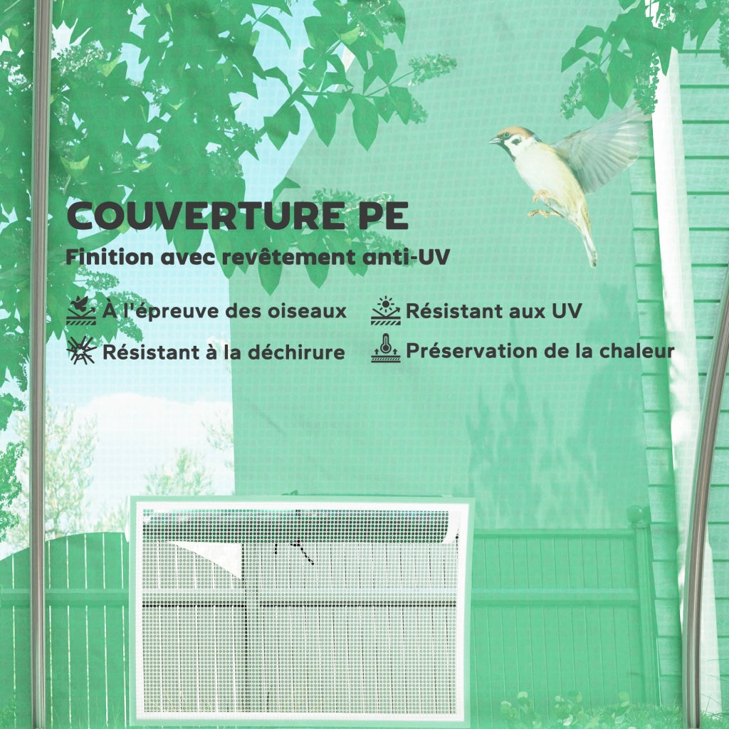 Serra da giardino tunnel ¨C zephmum ¨C 8x3x2 m, 16 finestre, bache PE verde, acciaio galvanizzato
