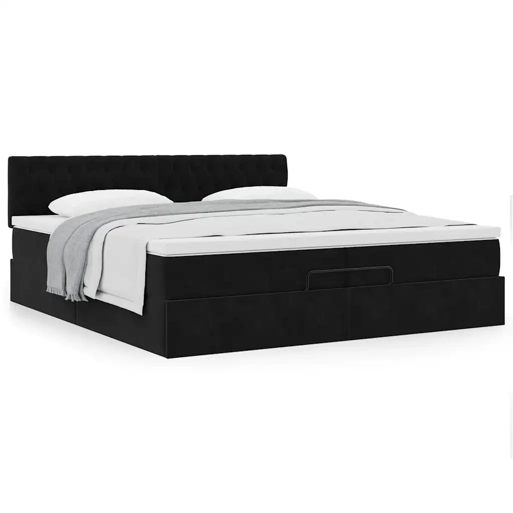 Struttura Letto Pouf con Materasso Nero 200x200 cm in Velluto 3311869