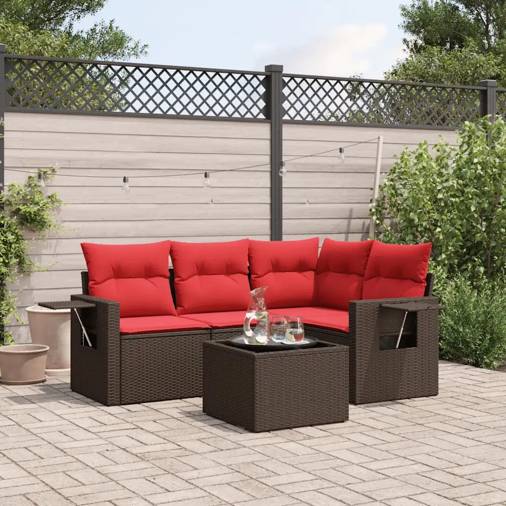 Set Divani da Giardino 5 pz con Cuscini Marrone in Polyrattan 3220123