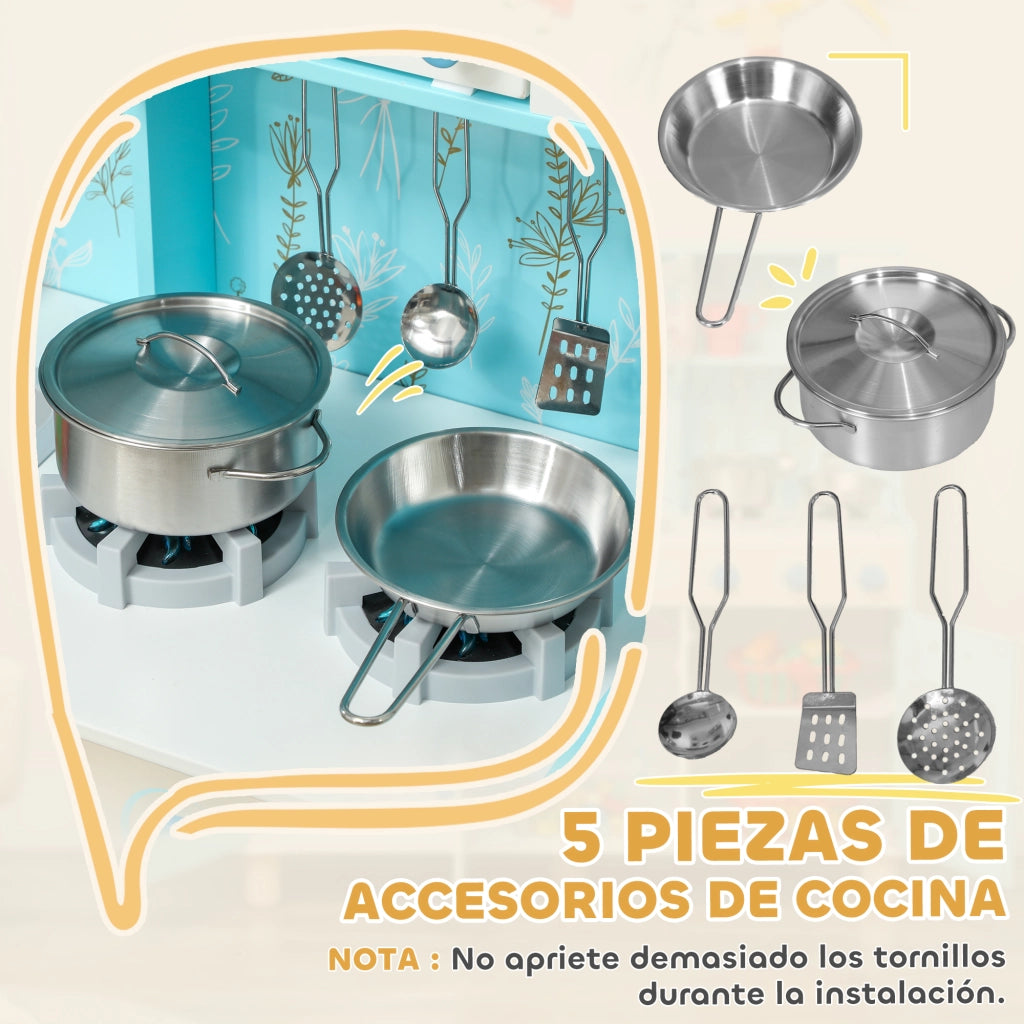 Cucina Giocattolo in Legno per Bambini con Accessori ¨C Zephmum ¨C Blu