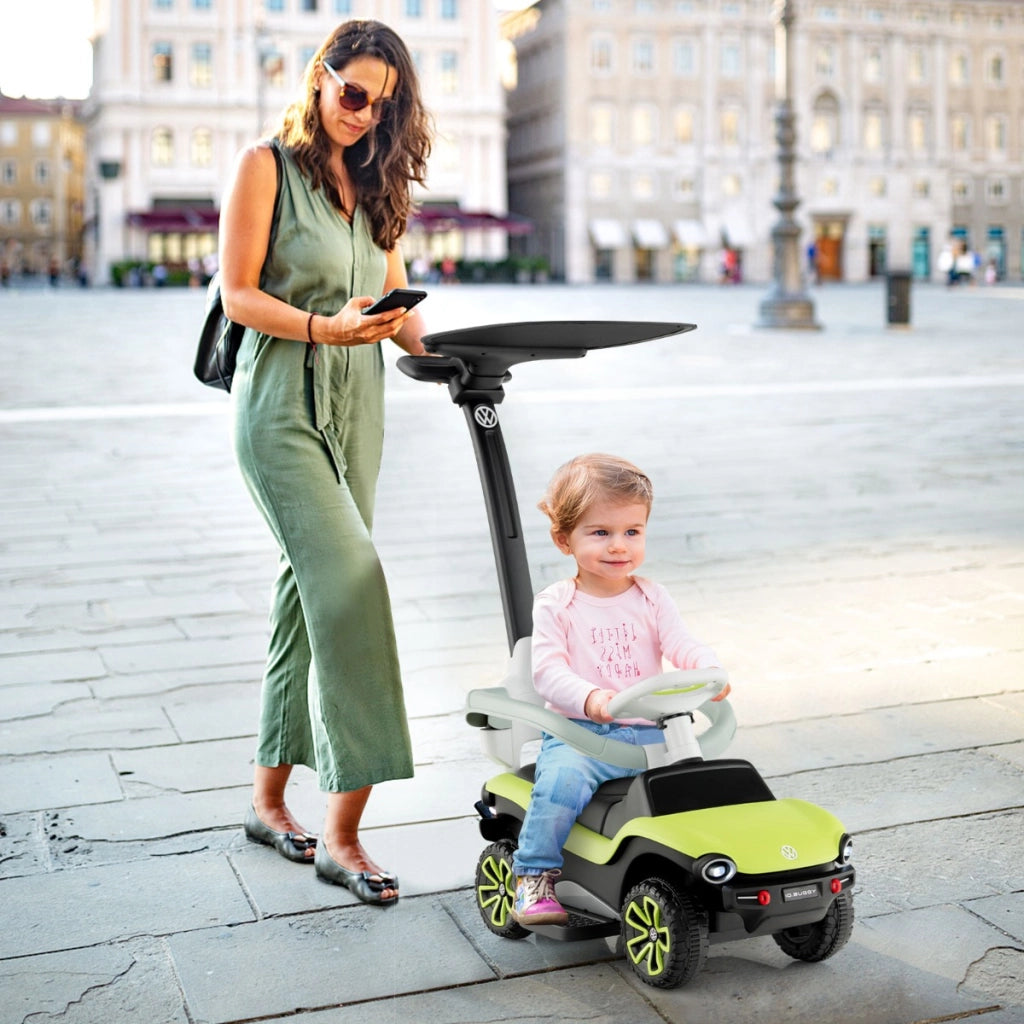 Auto a spinta con licenza Volkswagen, Macchina per bambini con maniglione regolabile parasole musica clacson Verde-Biciclette e tricicli