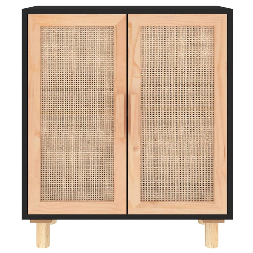 Buffet credenza cassettiera armadio mobile contenitore organizer per cucina soggiorno salotto 60 x 30 x 70 cm legno massello di pino e rattan nero naturale 02_0035966