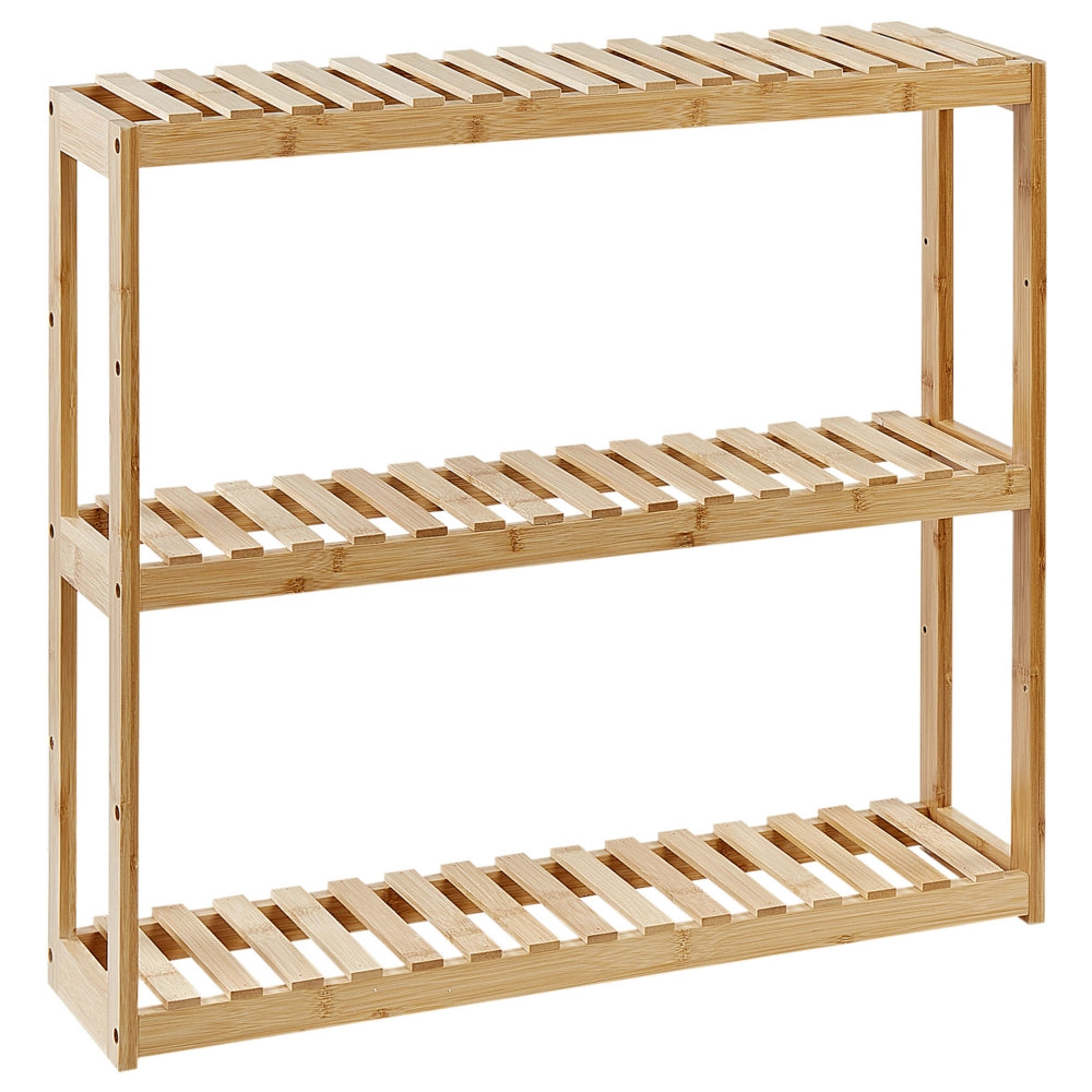 Mensola da parete per bagno in marrone chiaro di bambù 3 ripiani stile minimalista